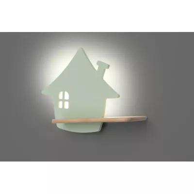 Detská LED lampička na stenu s poličkou HOUSE - 4W, 4000K (denná biela), mätová
