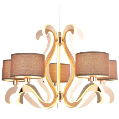 Päťramenné závesné svetlo AMBROSIA - 5xE14, 40W + LED 43,4W, 2800K (teplá biela), medené