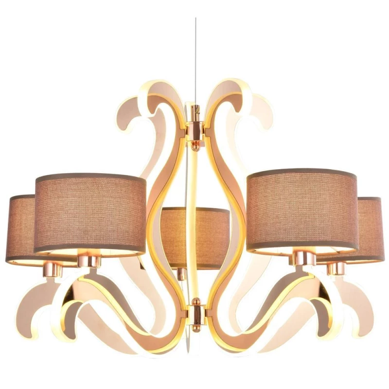 Päťramenné závesné svetlo AMBROSIA - 5xE14, 40W + LED 43,4W, 2800K (teplá biela), medené