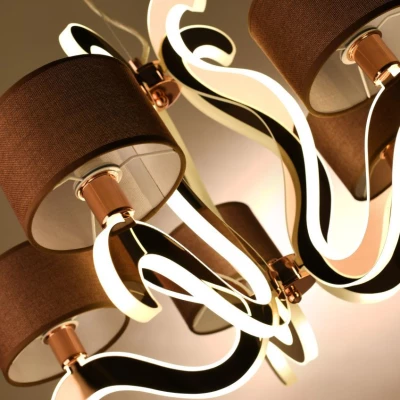 Päťramenné závesné svetlo AMBROSIA - 5xE14, 40W + LED 43,4W, 2800K (teplá biela), medené