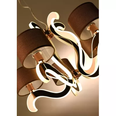 Päťramenné závesné svetlo AMBROSIA - 5xE14, 40W + LED 43,4W, 2800K (teplá biela), medené