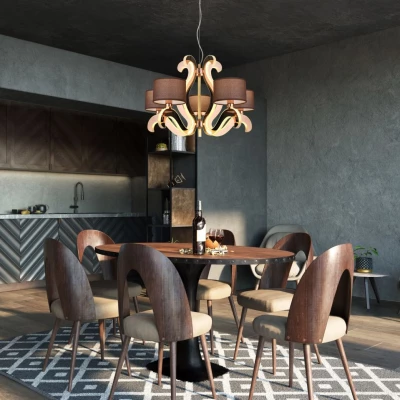 Päťramenné závesné svetlo AMBROSIA - 5xE14, 40W + LED 43,4W, 2800K (teplá biela), medené