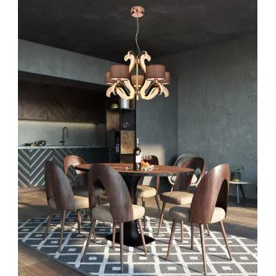 Päťramenné závesné svetlo AMBROSIA - 5xE14, 40W + LED 43,4W, 2800K (teplá biela), medené