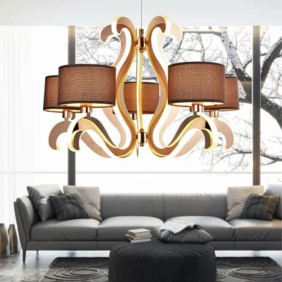 Päťramenné závesné svetlo AMBROSIA - 5xE14, 40W + LED 43,4W, 2800K (teplá biela), medené