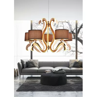 Päťramenné závesné svetlo AMBROSIA - 5xE14, 40W + LED 43,4W, 2800K (teplá biela), medené