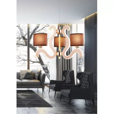 Trojramenné závesné svetlo AMBROSIA - 3xE14, 40W + LED 18,4 W, 2800K (teplá biela), medené