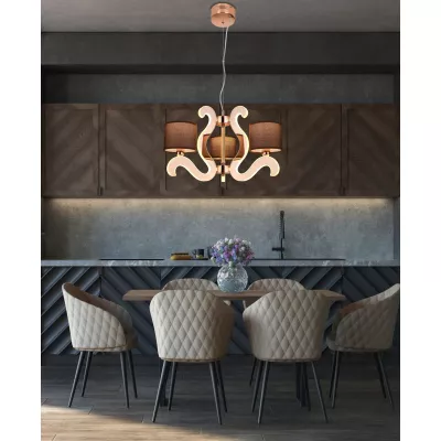 Trojramenné závesné svetlo AMBROSIA - 3xE14, 40W + LED 18,4 W, 2800K (teplá biela), medené