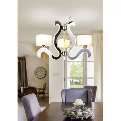 Trojramenné závesné svetlo AMBROSIA - 3xE14, 40W + LED 18,4 W, 2800K (teplá biela), chrómované