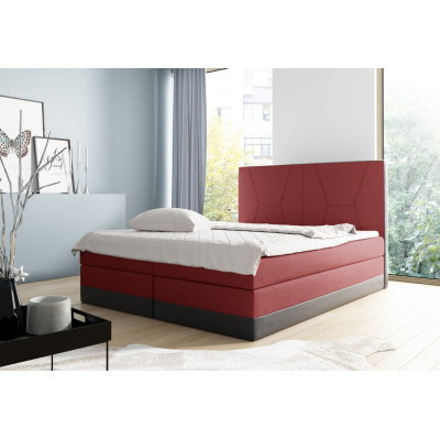 Boxspringová čalúnená posteľ Stefani  červená,čierna  160 + topper zdarma