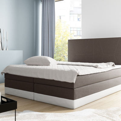 Boxspringová čalúnená posteľ Stefani hnedá, biela  160 + topper zdarma