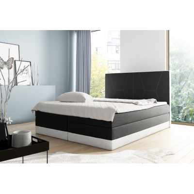 Boxspringová čalúnená posteľ Stefani čierna, biela 160 + topper zdarma