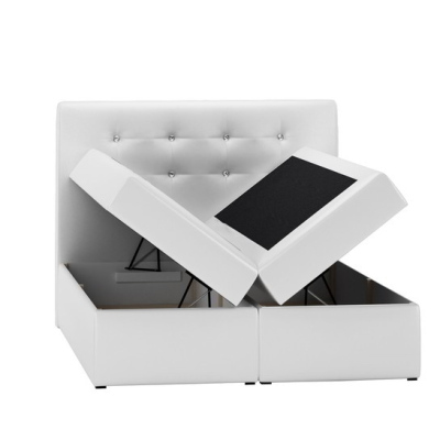 Boxspringová čalúnená posteľ Stefani čierna, biela 160 + topper zdarma