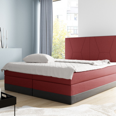 Veľká čalúnená posteľ Stefani červená + čierna 200 + topper zdarma