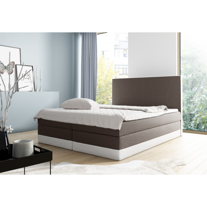 Veľká čalúnená posteľ Stefani hnedá, biela  200 + topper zdarma