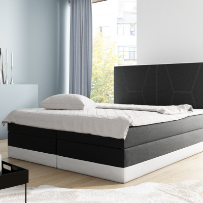 Veľká čalúnená posteľ Stefani čierna + biela 200 + topper zdarma