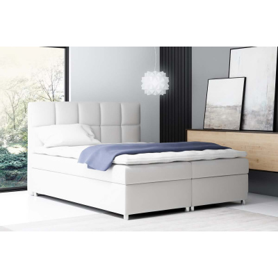 Veľká čalúnená posteľ Tina biela eko koža 200 + topper zdarma