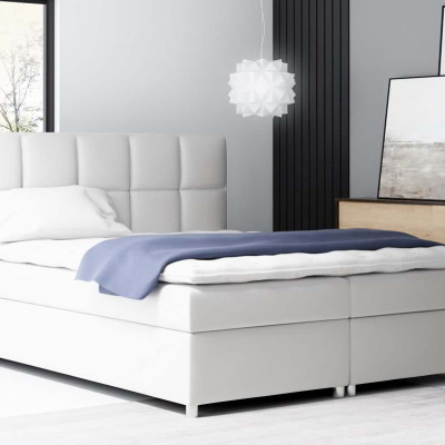 Boxspringová čalúnená posteľ Tina biela Eko koža 160 + topper zdarma