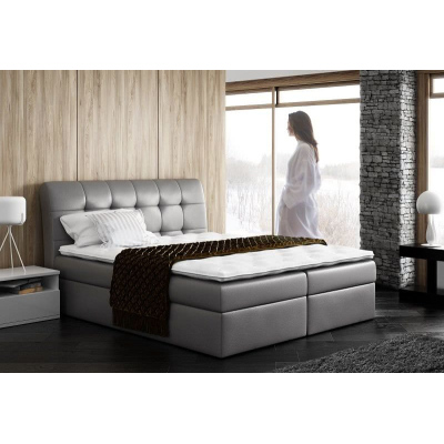 Veľká čalúnená posteľ SARA šedá Eko koža 200 + topper zdarma