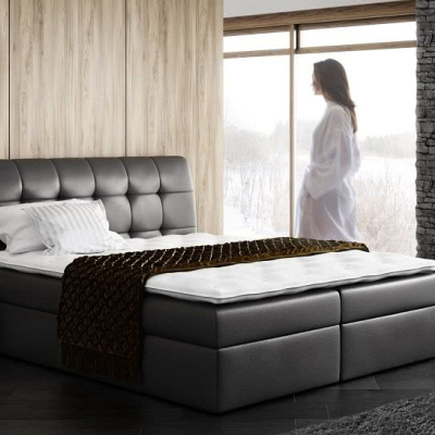 Veľká čalúnená posteľ SARA čierna Eko koža 200 + topper zdarma