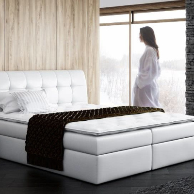 Čalúnená manželská posteľ SARA biela Eko koža 180 + topper zdarma