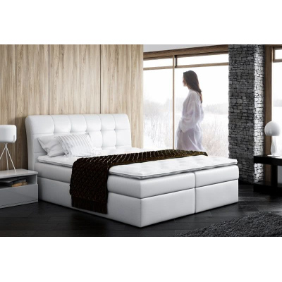 Boxspringová čalúnená posteľ SARA biela Eko koža 160 + topper zdarma