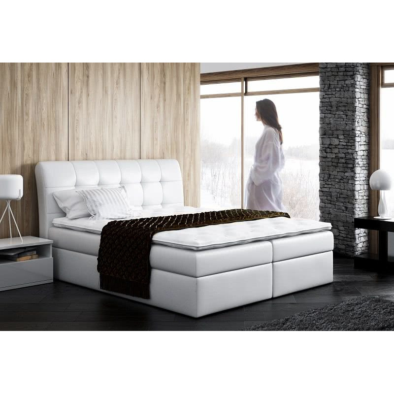 Čalúnená jednolôžková posteľ SARA biela Eko koža 120 + topper zdarma