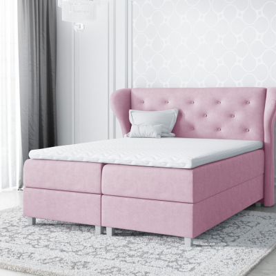 Veľká čalúnená posteľ Eveli ružová 200 + Topper zdarma