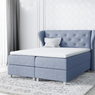Veľká čalúnená posteľ Eveli modrá 200 + Topper zdarma