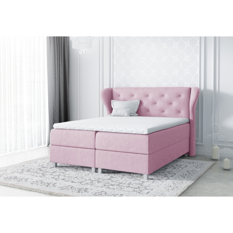 Čalúnená jednolôžková posteľ  ružová  120 + topper zdarma