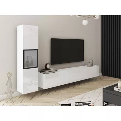 Obývacia stena HEXIO - biela / biela lesklá + LED osvetlenie