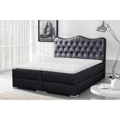 Luxusná kontinentálna posteľ SULTAN čierna eko koža 200 x 200 + topper zdarma