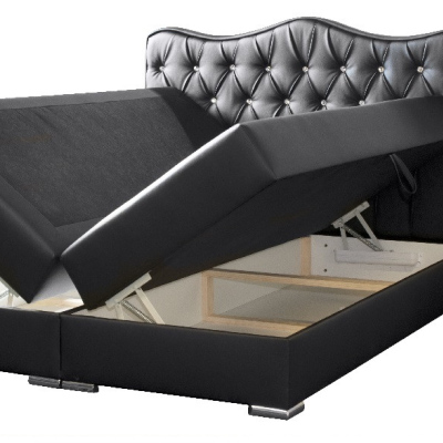 Luxusná kontinentálna posteľ SULTAN čierna eko koža 200 x 200 + topper zdarma
