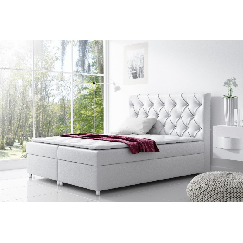 Čalúnená posteľ s úložným priestorom Vivien biela eko koža 200 x 200 + topper zdarma
