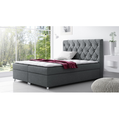 Čalúnená posteľ s úložným priestorom VIVIEN - 200x200, sivá + topper zdarma