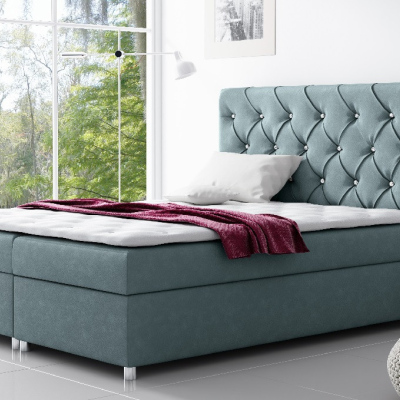 Čalúnená posteľ s úložným priestorom Vivien modrá 200 x 200 + topper zdarma