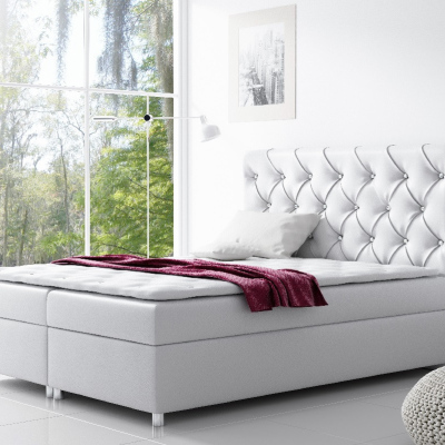 Čalúnená posteľ s úložným priestorom Vivien biela eko koža 180 + topper zdarma