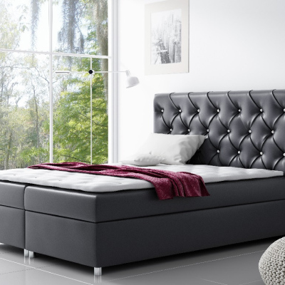 Čalúnená posteľ s úložným priestorom Vivien čierna eko koža 160 + topper zdarma