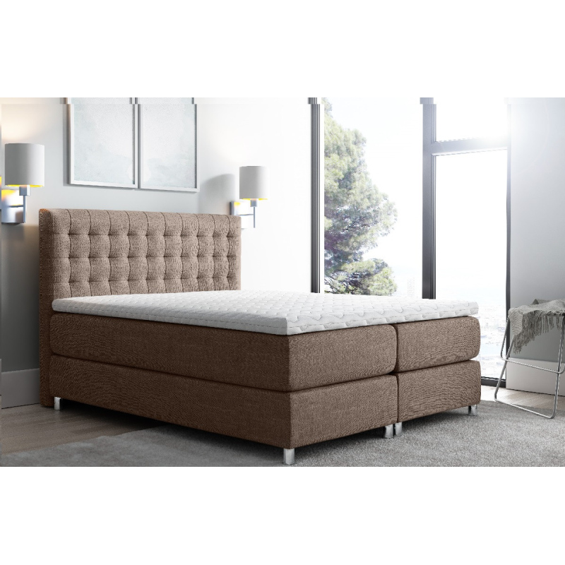 Vysoká čalúnená posteľ boxspring Luca hnedá 180 + topper zdarma