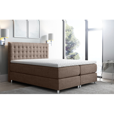 Vysoká čalúnená posteľ boxspring Luca hnedá 180 + topper zdarma