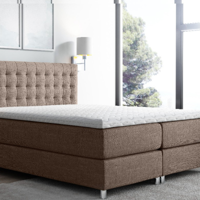 Vysoká čalúnená posteľ boxspring Luca hnedá160 + topper zdarma