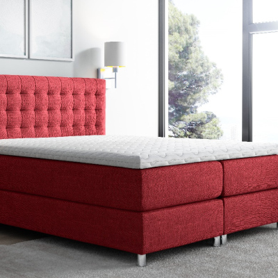 Vysoká čalúnená posteľ boxspring Luca červená 160 + topper zdarma