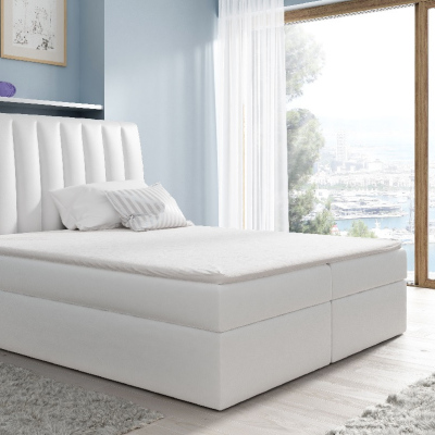 Kontinentálna posteľ Kaspis biela eko koža 200 x 200  + topper zdarma
