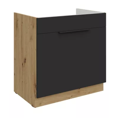 Dolná skrinka na drez LUNARA - šírka 80 cm, čierna / dub artisan