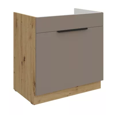 Dolná skrinka na drez LUNARA - šírka 80 cm, tmavo béžová / dub artisan