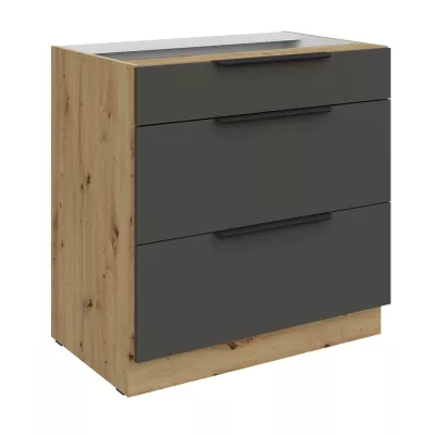 Dolná šuplíková skrinka LUNARA - šírka 80 cm, grafit / dub artisan