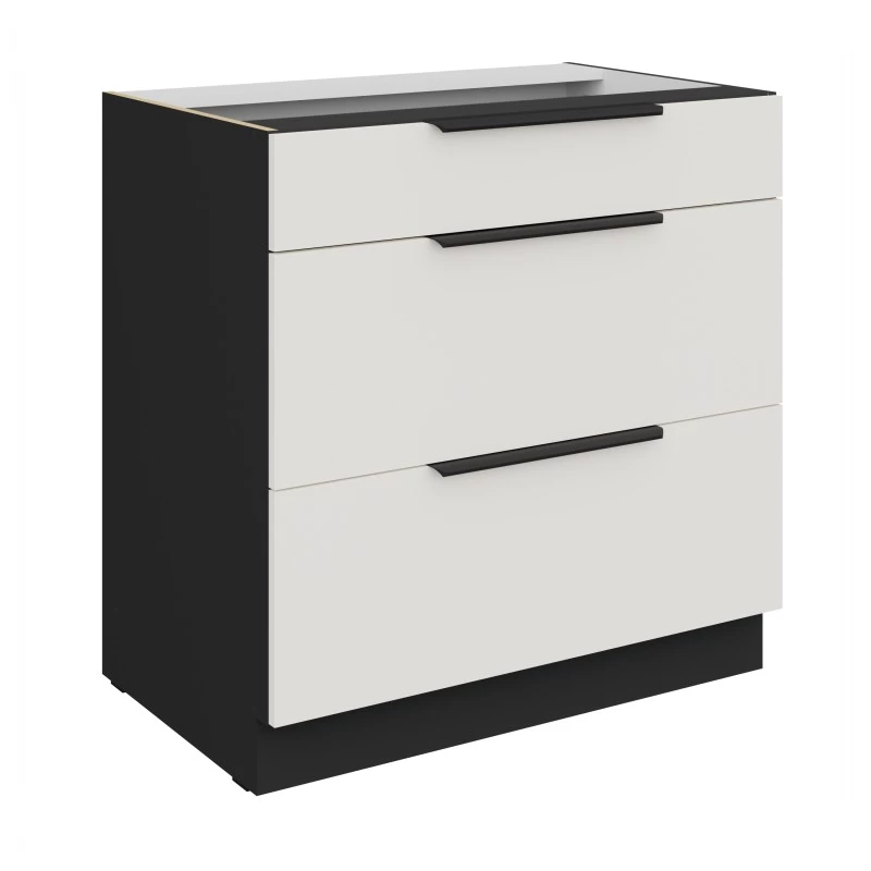Dolná šuplíková skrinka LUNARA - šírka 80 cm, biela / čierna