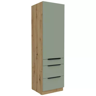 Potravinová skriňa so šuplíkmi LUNARA - šírka 60 cm, zelená / dub artisan