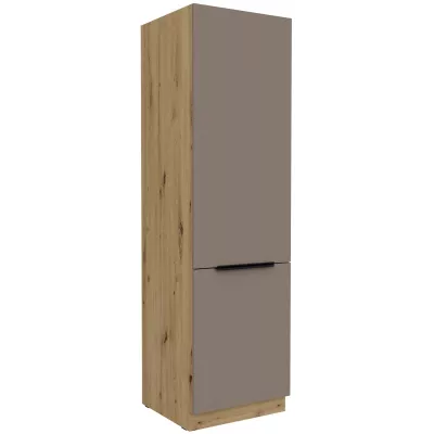 Skriňa na vstavanú chladničku LUNARA - šírka 60 cm, tmavo béžová / dub artisan