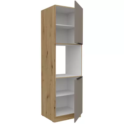 Kuchynská skriňa na vstavanú rúru LUNARA - šírka 60 cm, tmavo béžová / dub artisan