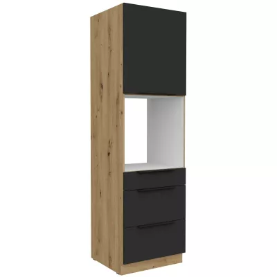 Skriňa na vstavanú rúru so šuplíkmi LUNARA - šírka 60 cm, čierna / dub artisan